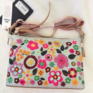 Consuela Midtown Floral Embroidered Silver Crossbody Bag - Design Name “Tink”